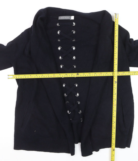 Mint Velvet Womens Black Size 10 Cardigan Lace Up Knit Jumper