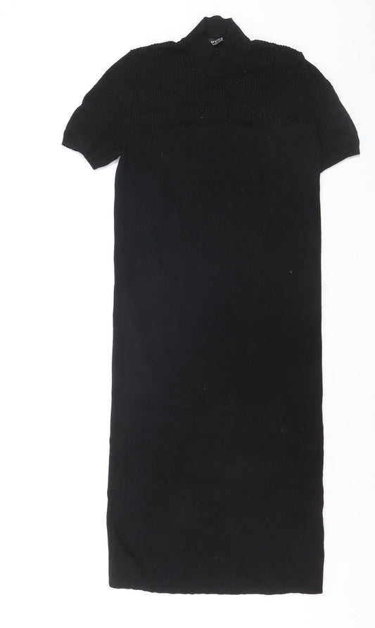 Bershka Women’s Black High Neck Knit Tunic Jumper Size 8