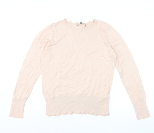 Oasis Women’s Beige Scallop Crew Neck Knit Jumper Size S