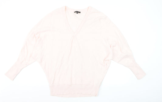 Phase Eight Women's Pink V-Neck Relaxed Cotton Silk Jumper M