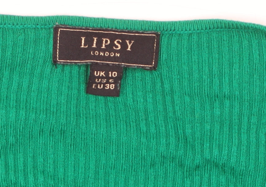Lipsy Women’s Green V-Neck Slim Fit Long Sleeve Jumper Size 10