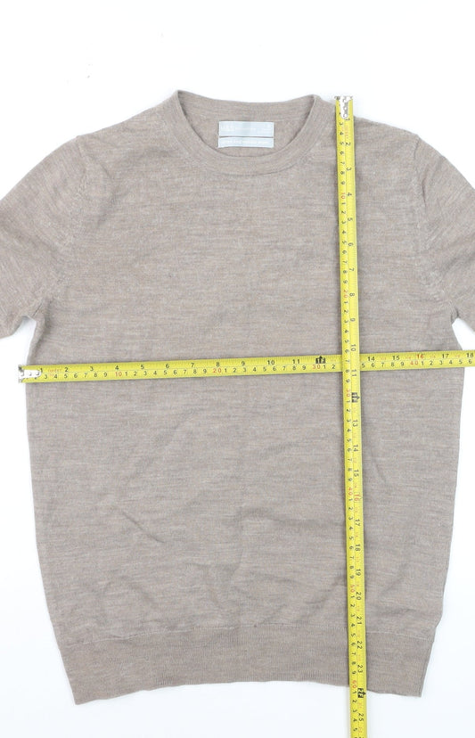 Marks and Spencer Women Beige Size 10 Crew Neck Merino Wool Jumper