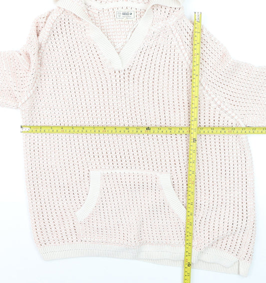 FatFace Women’s Pink Open-Knit Hooded Cotton Jumper UK 18