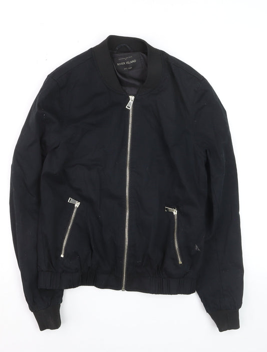 River Island Women's Black Bomber Jacket Size 10 Zip Casual Lined