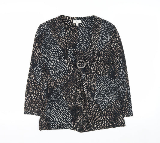 CC Women’s Black Multicoloured Animal Print Long Sleeve Wrap Top Size S