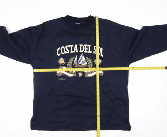 Vallarme Men's Blue Costa Del Sol Embroidered Cotton Sweatshirt L