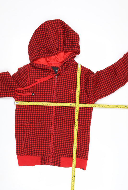 Hurley Men's Red Check Full Zip Hoodie XS Fleece Lined