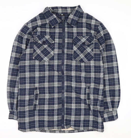 Pegasus Mens Blue Checked Flannel Zip Jacket Size M Fleece Lined