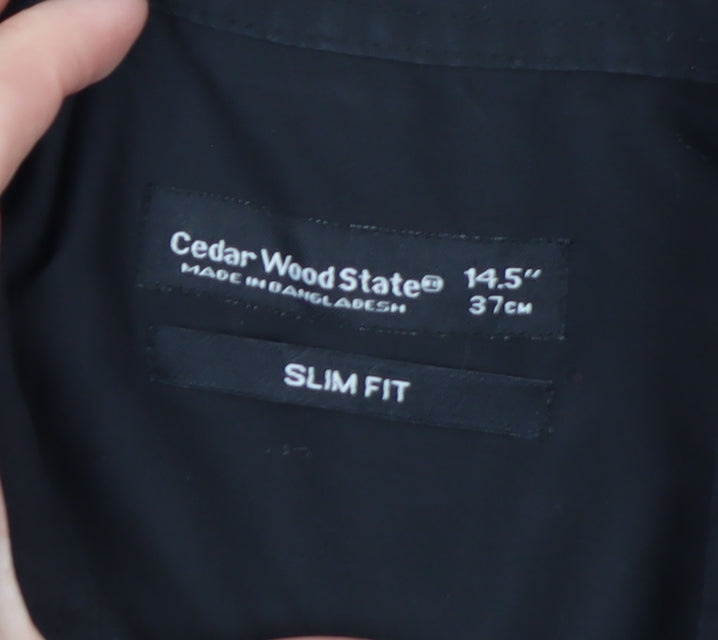 Cedar Wood State Men's Black Slim Fit Long Sleeve Button-Up Shirt 14.5