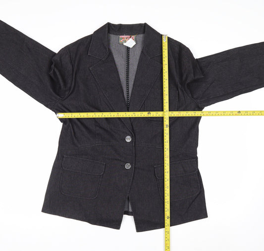 April Cornell Womens Black Cotton Blend Blazer Jacket Size 12