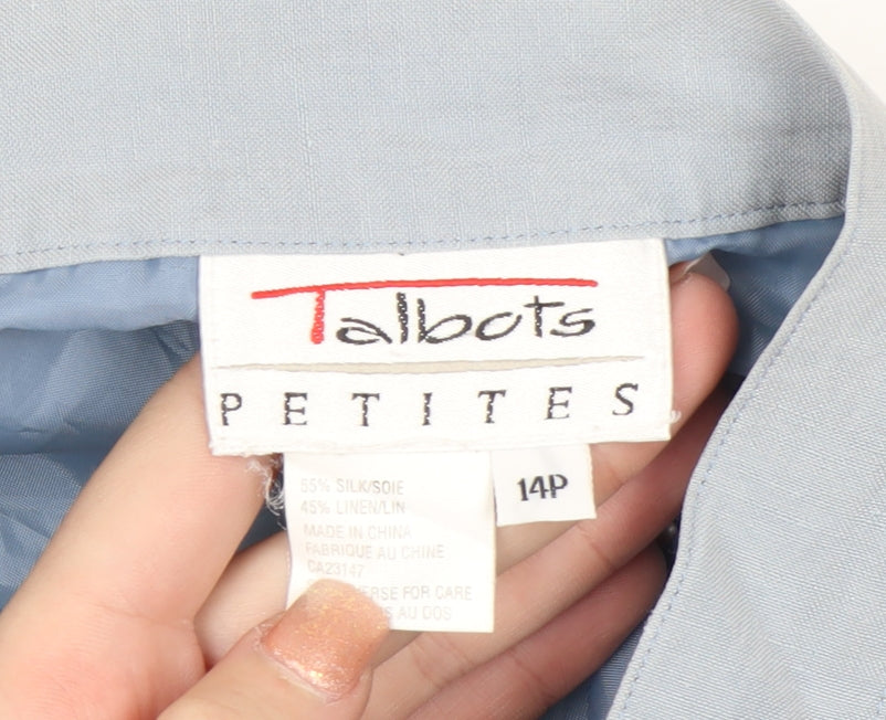 Talbots Womens Blue Silk Linen Pencil Skirt Size 14 Petite