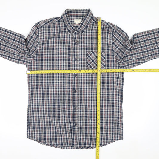 Easy 1973 Men's Blue Checked Cotton Long Sleeve Button-Up Shirt Size L