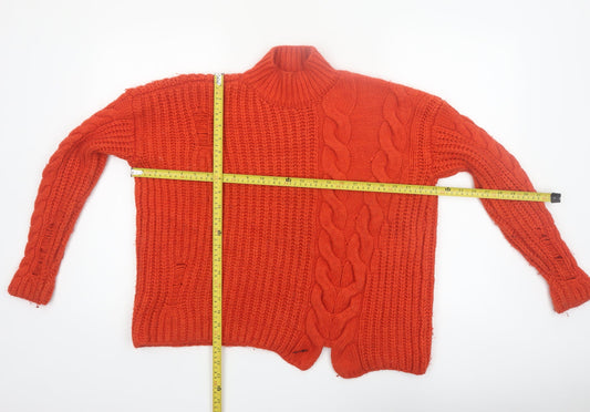 River Island Women’s Orange Cable Knit High Neck Jumper Size 10