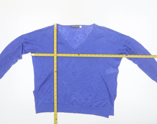 Mint Velvet Women's Blue Linen V-Neck Long Sleeve Blouse Size 8