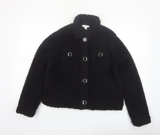 H&M Women’s Black Fleece Button Up Short Jacket XS