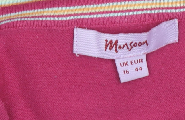 Monsoon Women's Pink Cardigan UK 16 Cotton Blend V-Neck Button Jumper