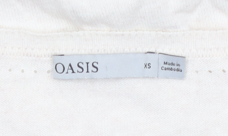 Oasis Women Ivory Cotton Long Sleeve Crew Neck Cardigan XS
