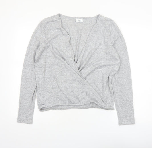 Noisy May Women's Grey Wrap Jersey Blouse Top Size M