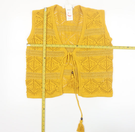 Marks and Spencer Women's Yellow Sleeveless Knit Kimono Blouse M