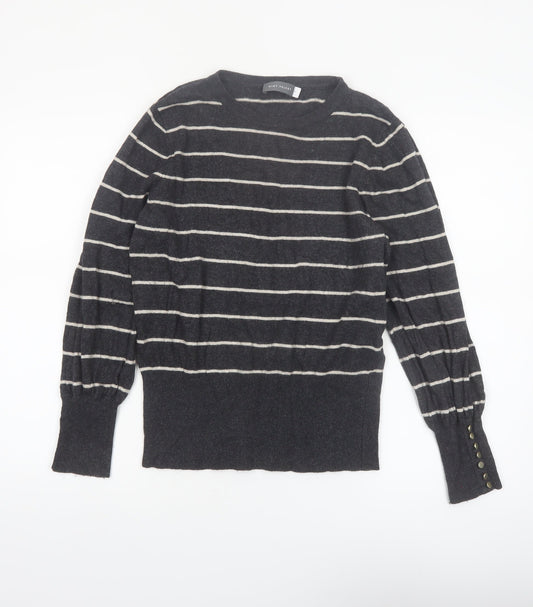 Mint Velvet Women's Grey Striped Crew Neck Long Sleeve Pullover Jumper M