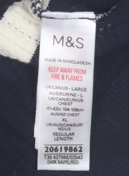 Marks and Spencer Men’s Blue Striped Knit Polo Shirt L Regular Fit