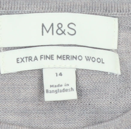 Marks and Spencer Women Grey Merino Wool Crew Neck Jumper Size 14