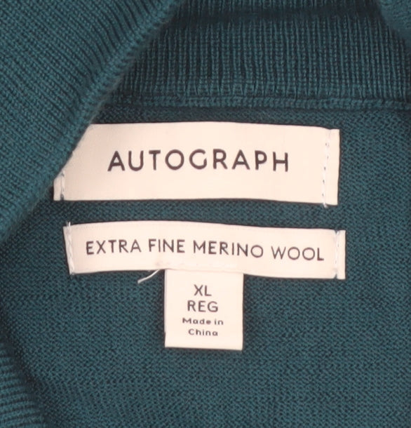 Marks and Spencer Autograph Men's Green Merino Wool Half Zip Jumper XL