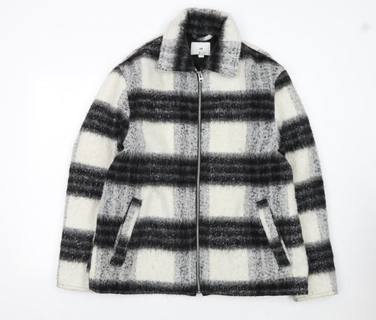H&M Women's Grey Checked Wool Blend Zip Jacket Size L