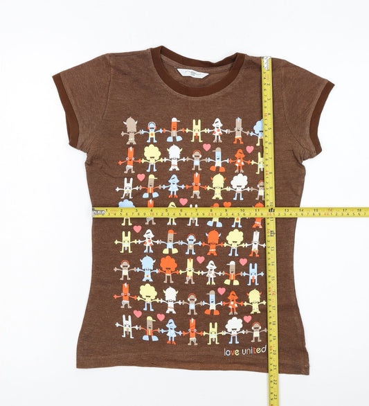 New Look Women Brown Cartoon Ringer T-Shirt Size 8