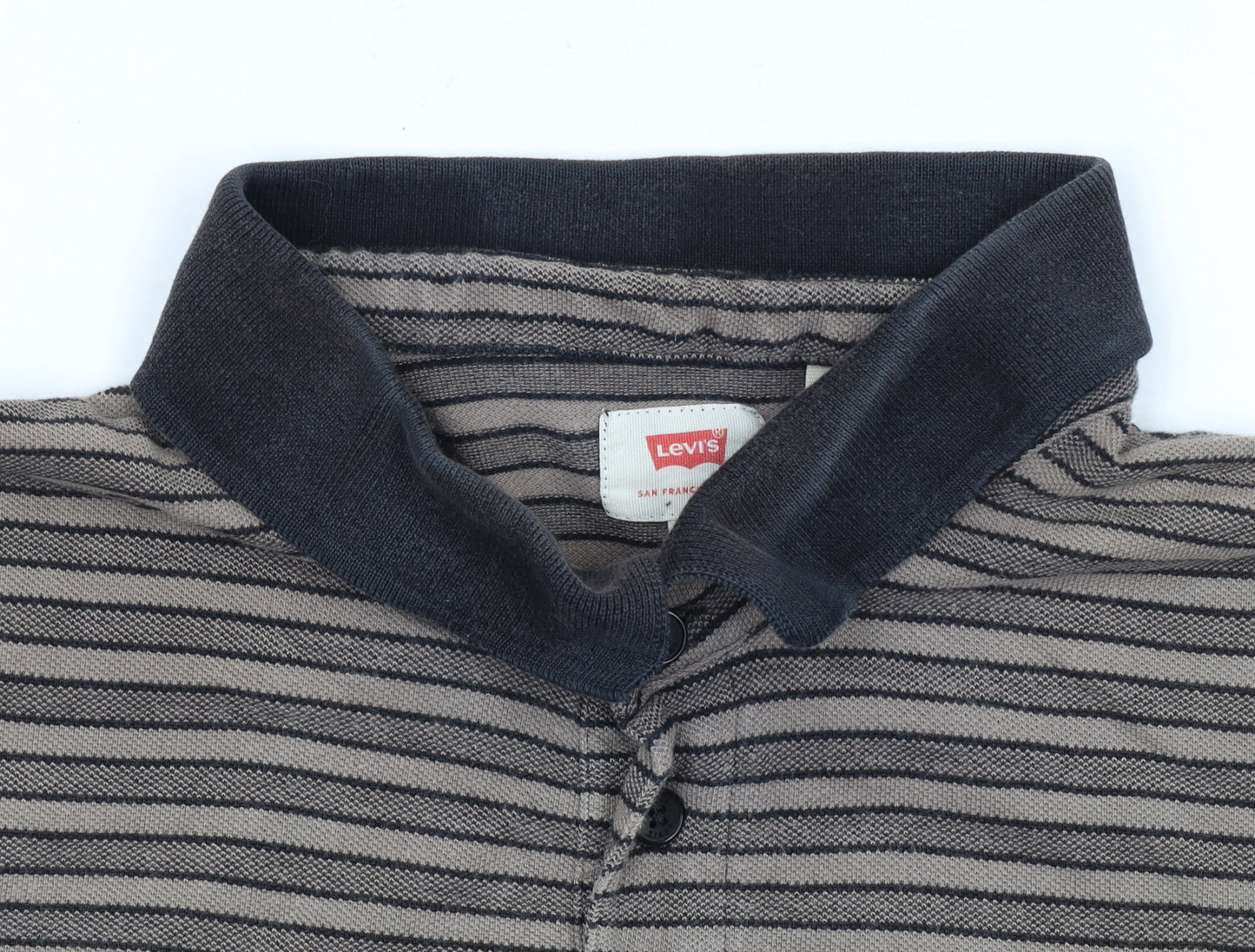 Levi’s Men’s Grey Striped Polo Shirt Size L Cotton Collared Top