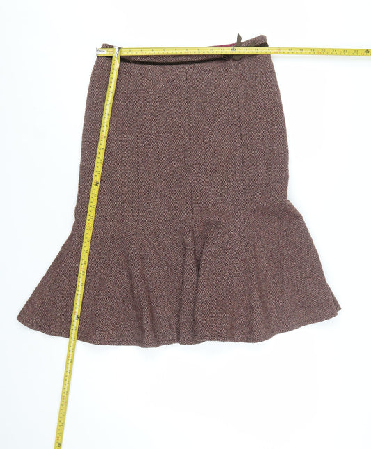 Italian Fabric Women Brown Wool Tweed Trumpet Skirt Size 12