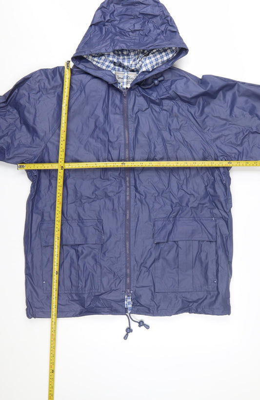 Thermal-Slicks Men’s Blue Waterproof Hooded Rain Coat Jacket L
