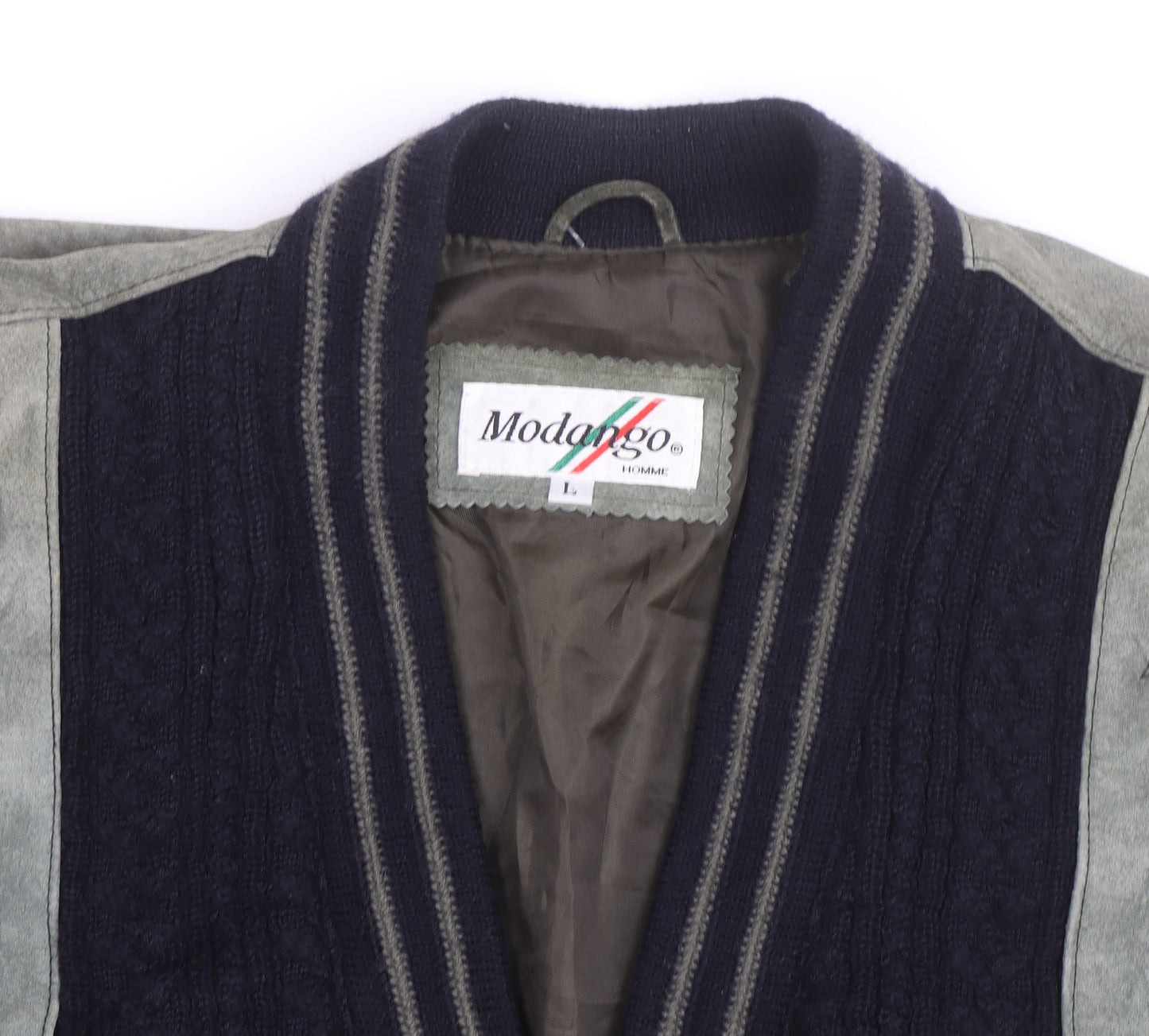 Modango Men’s Multicoloured Argyle Bomber Jacket L Wool Leather Mix