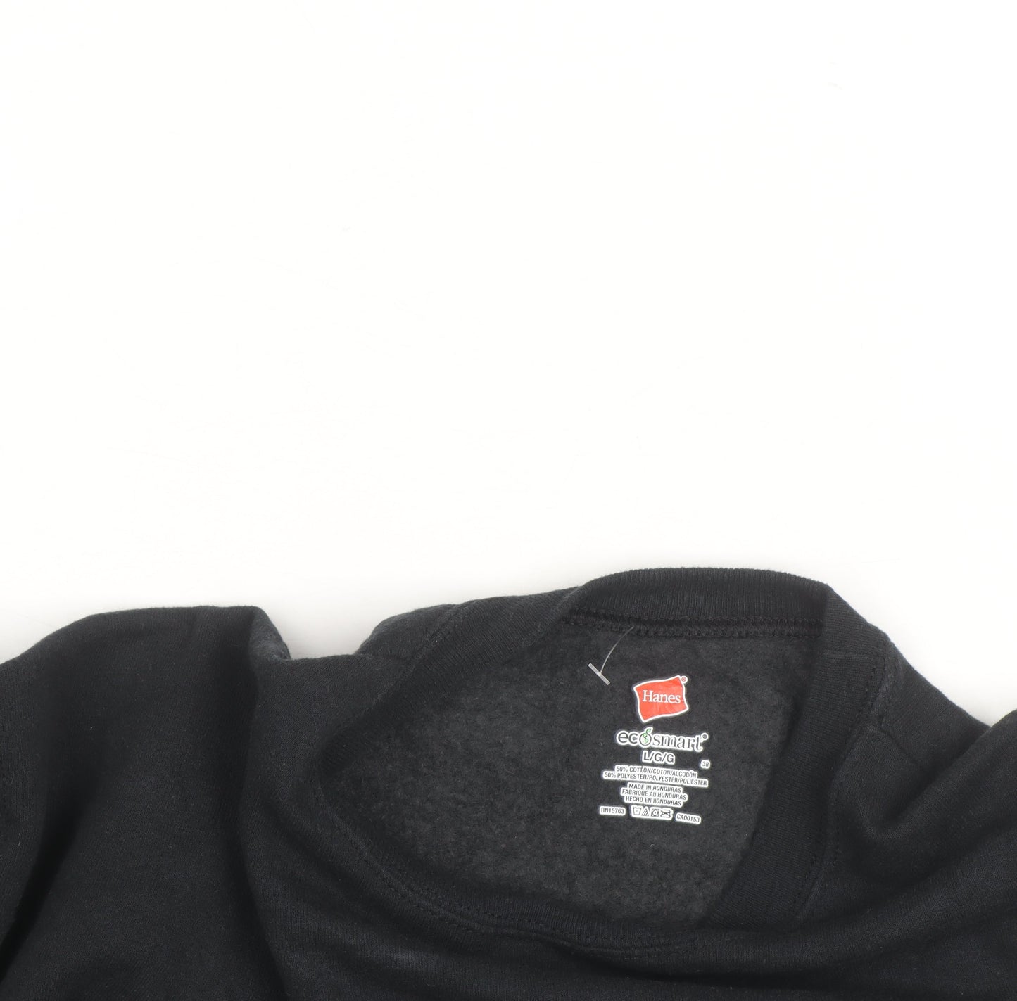 Hanes Mens Black Large Pullover Crew Neck Fleece Sweatshirt