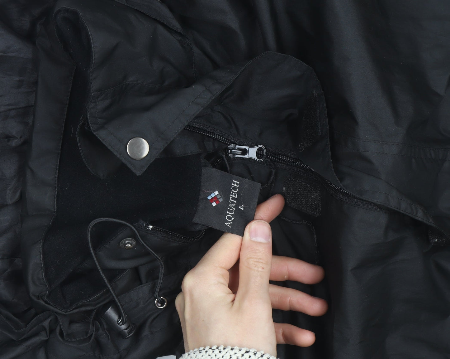 Aquatech Men's Black L Hooded Waterproof Rain Jacket