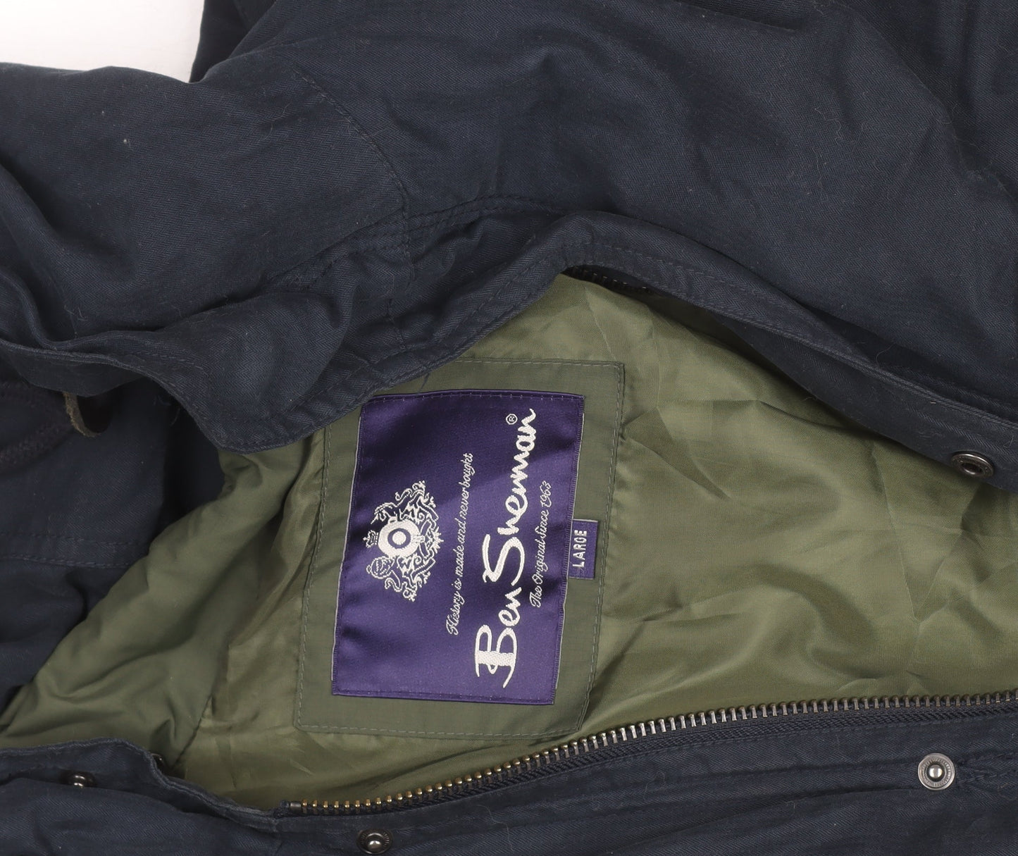 Ben Sherman Men's Blue Hooded Parka Coat Size L Cotton Lined