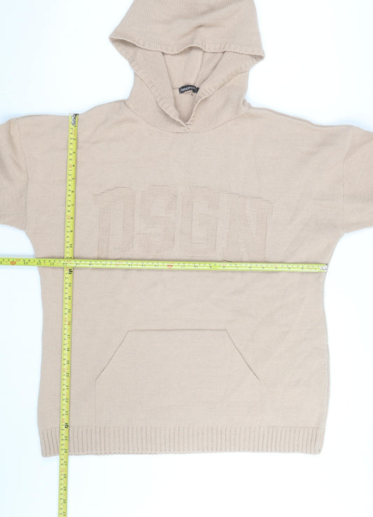boohoo Men Beige Knit Pullover Hoodie XL Regular Fit