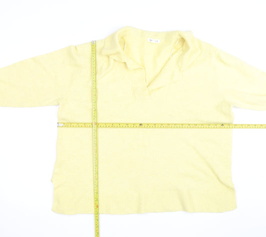 Monsoon Women Yellow Wool Blend Collared Pullover Jumper Size L