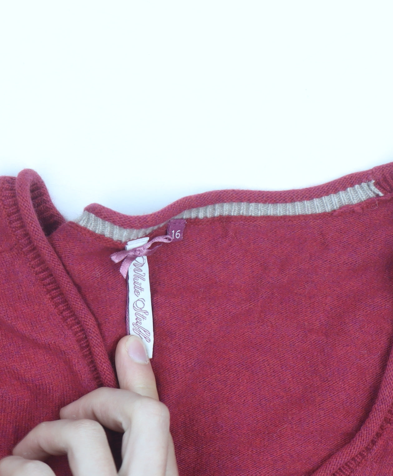 White Stuff Women Red Cardigan Size 16 V-Neck Button Knit Cotton Blend