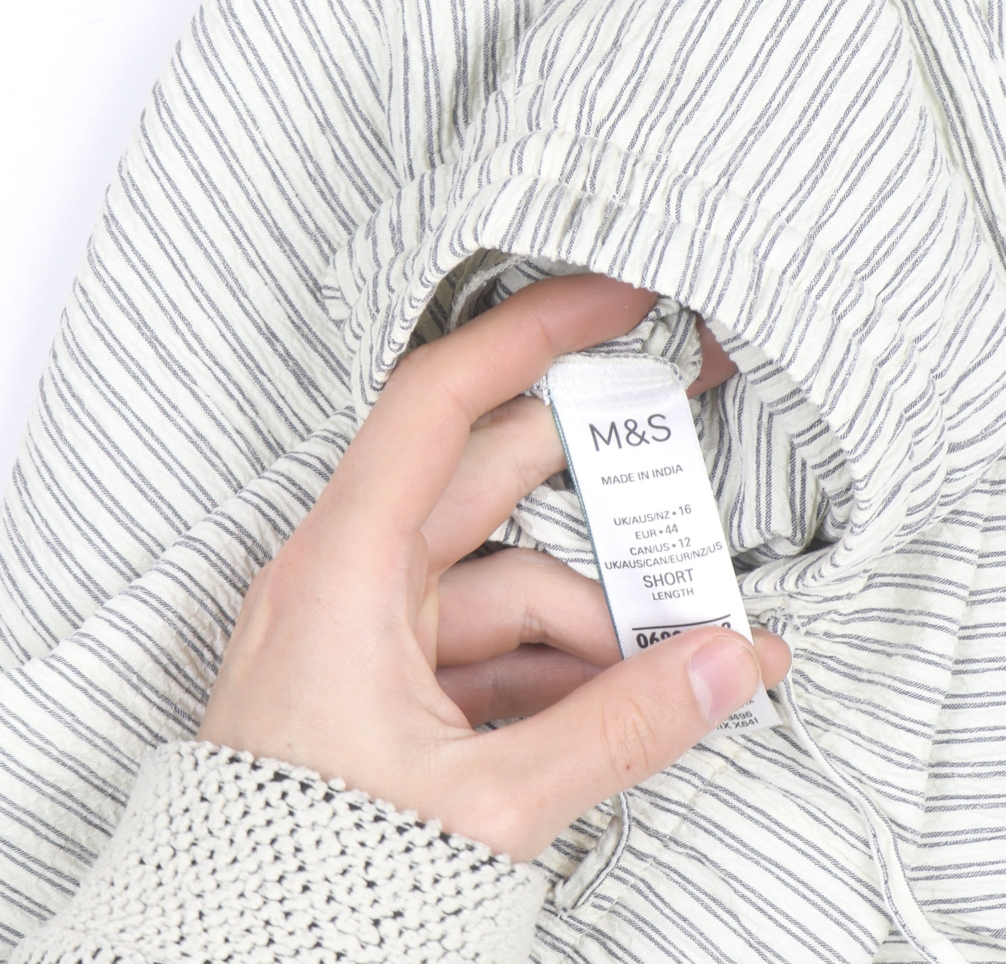Marks and Spencer Women Blue Stripe Linen Blend Wide-Leg Trousers Size 16 Short