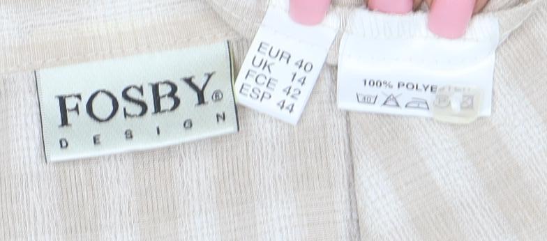 Fosby Design Women's Beige Check Short Sleeve Button-Up Shirt Size 14
