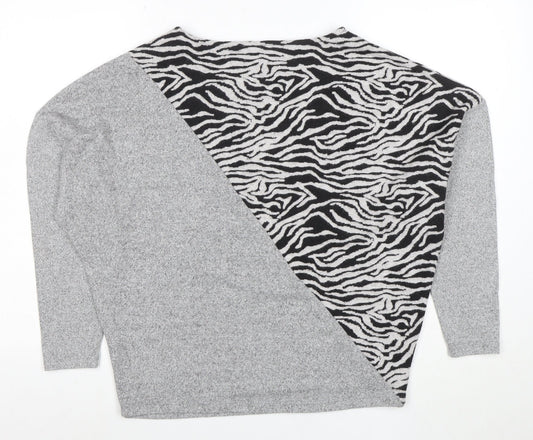Sonder Studio Womens Grey Zebra Print Relaxed Knit Jumper Size 10