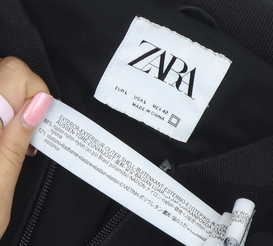 Zara Men Black Bomber Jacket Size L Full Zip Nylon Blend