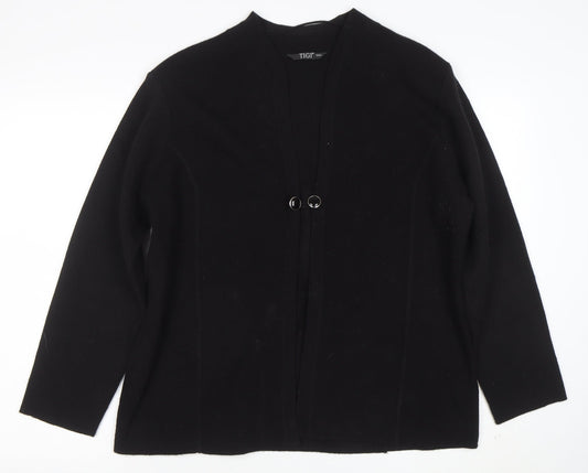 TIGI Women Black L Cardigan Long Sleeve Mock Neck Knit Jumper