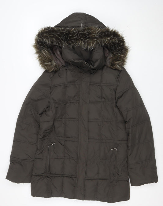 Maine New England Women's Brown Puffer Jacket Size 10 Hooded Winter Coat