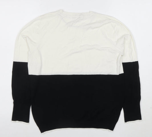 Very Womens Black White Colour Block Crew Neck Jumper Size 18