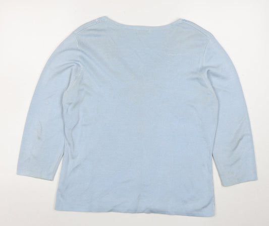 Portafina Women Blue Sequin Wrap Knit 3/4 Sleeve Blouse Size 18