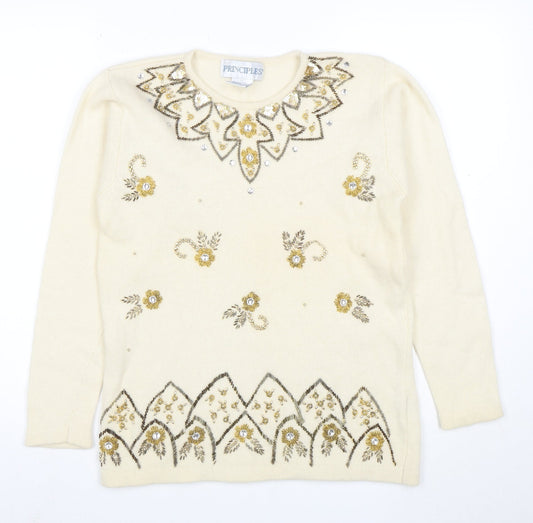Principles Women's Ivory Angora Wool Beaded Jumper Size S