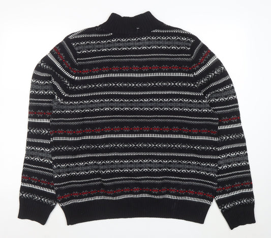 Croftersbarrow Men's Black XL Fair Isle 1/2 Zip Jumper