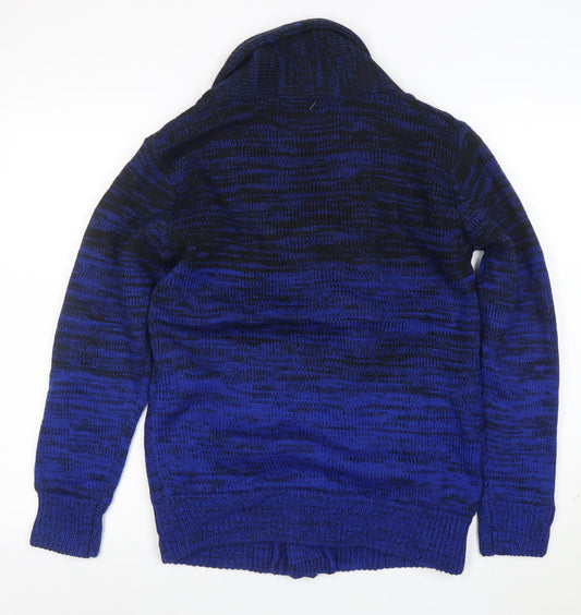 Roushalle Men's Blue Cable-Knit Cardigan Jumper M Lined Acrylic